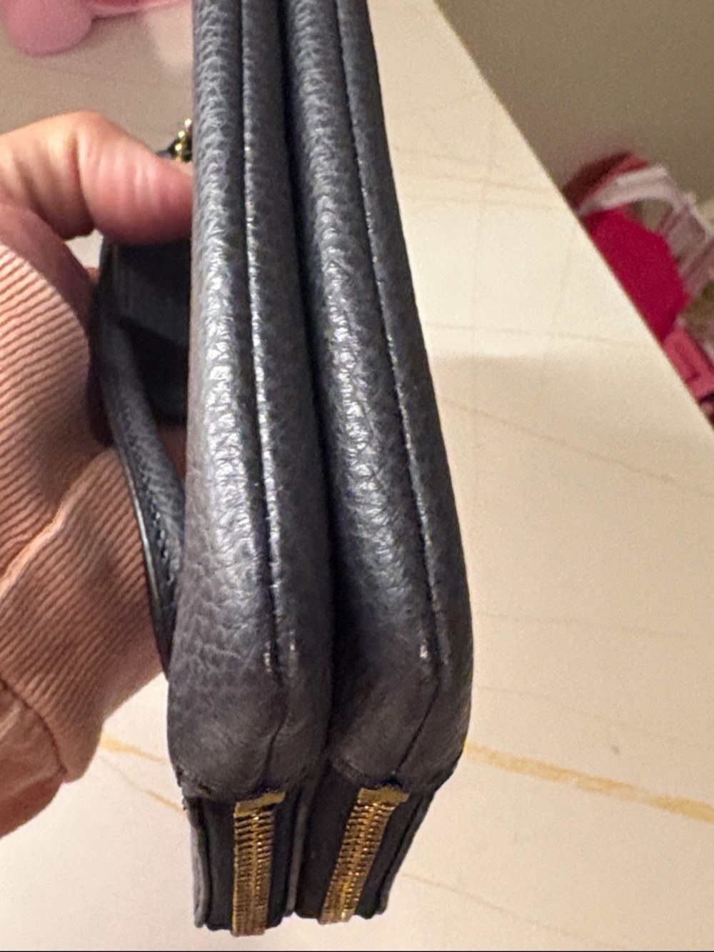 Coach Black Pebbled Leather Wristlet with Gold Logo - Picture 5 of 13